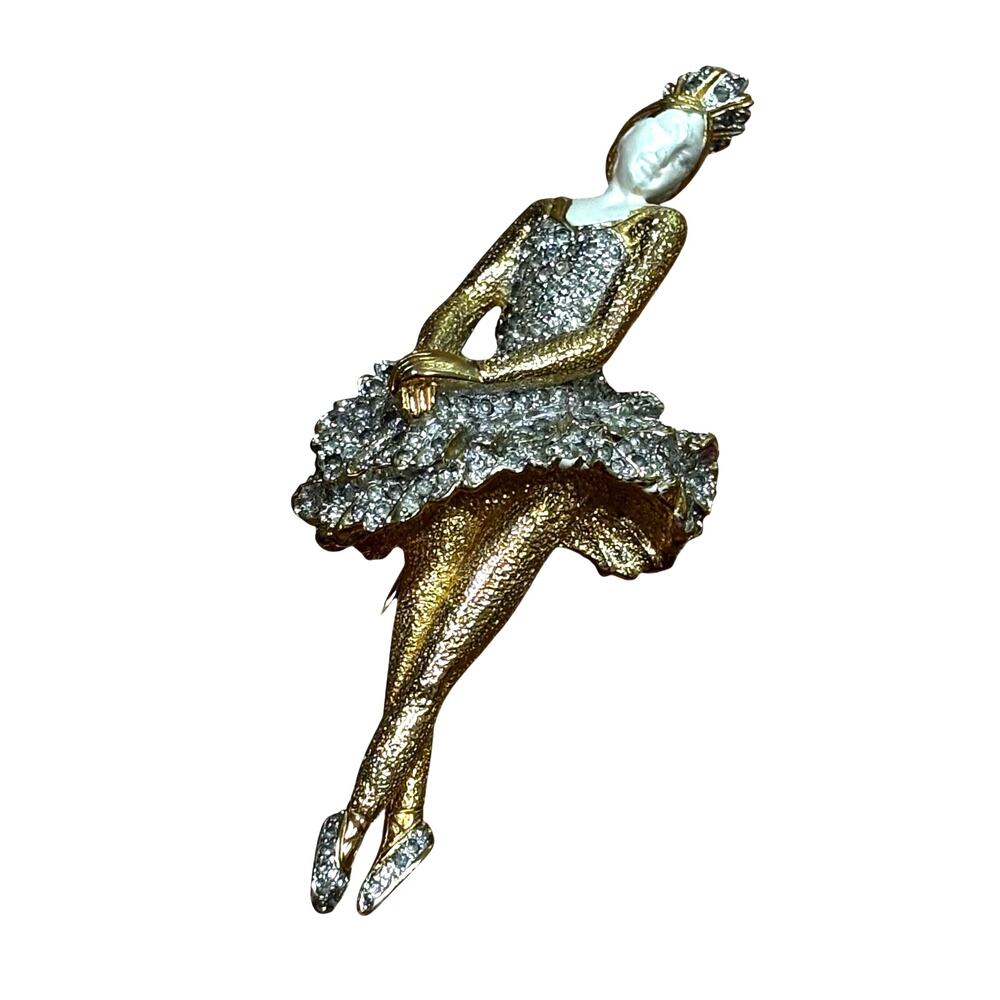 Vintage Nettie Rosenstein statement brooch ballet dancer ballerina gold & silver